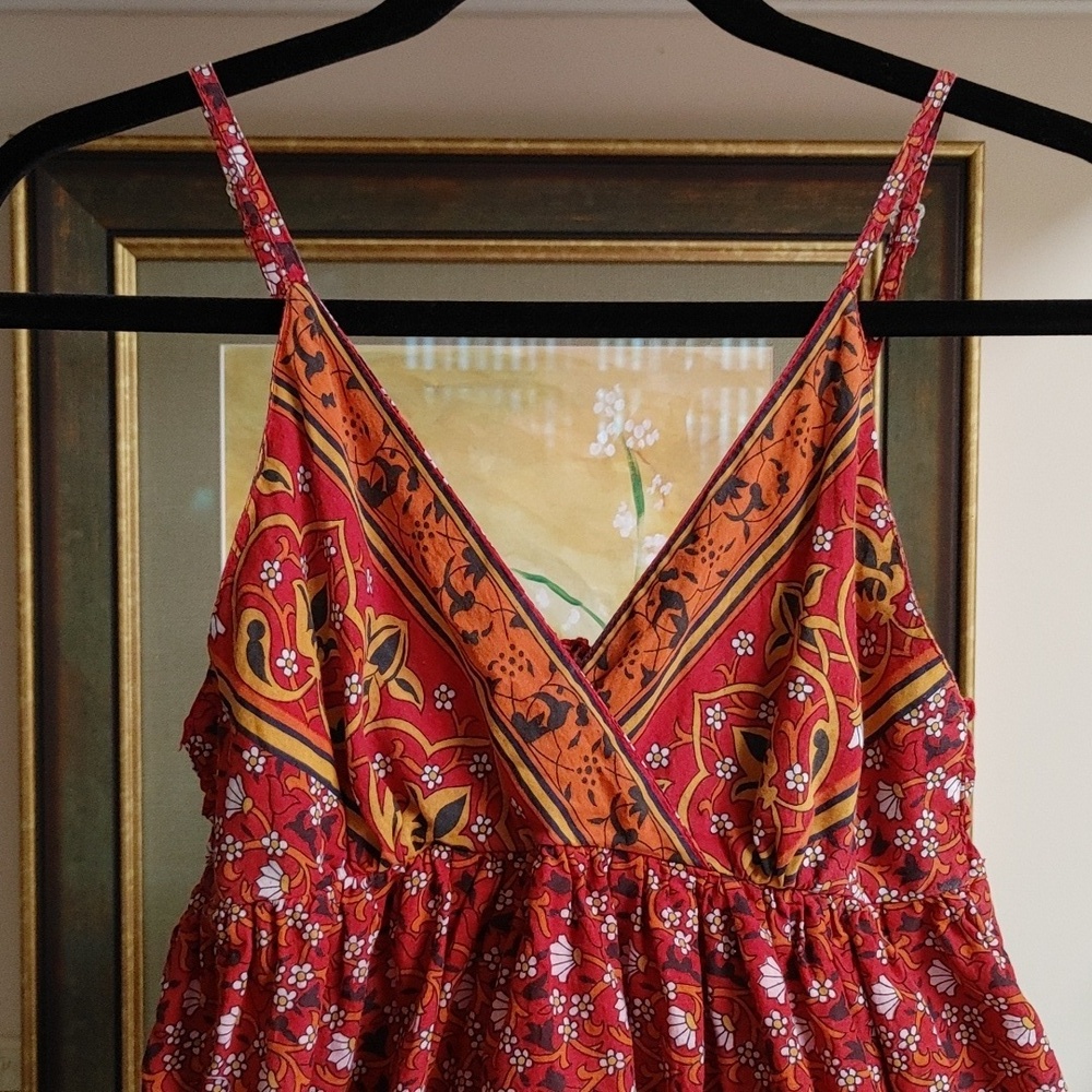 Cotton Express Sun Dress Red Orange Black S